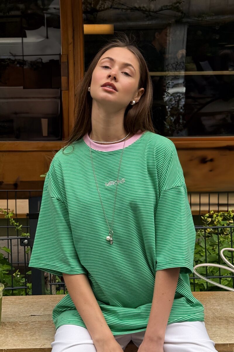 T-shirt Green Stripes Pink