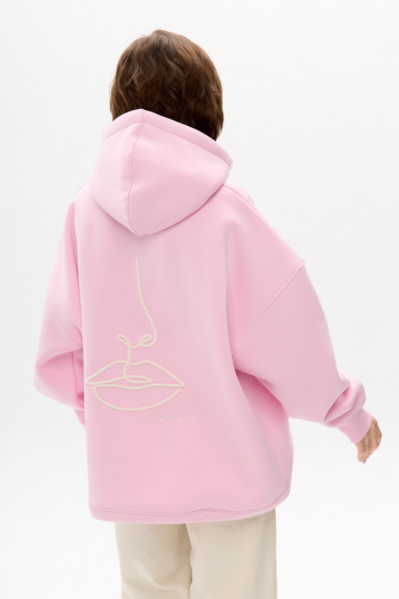Hoodie Crop Pink Line Kiss