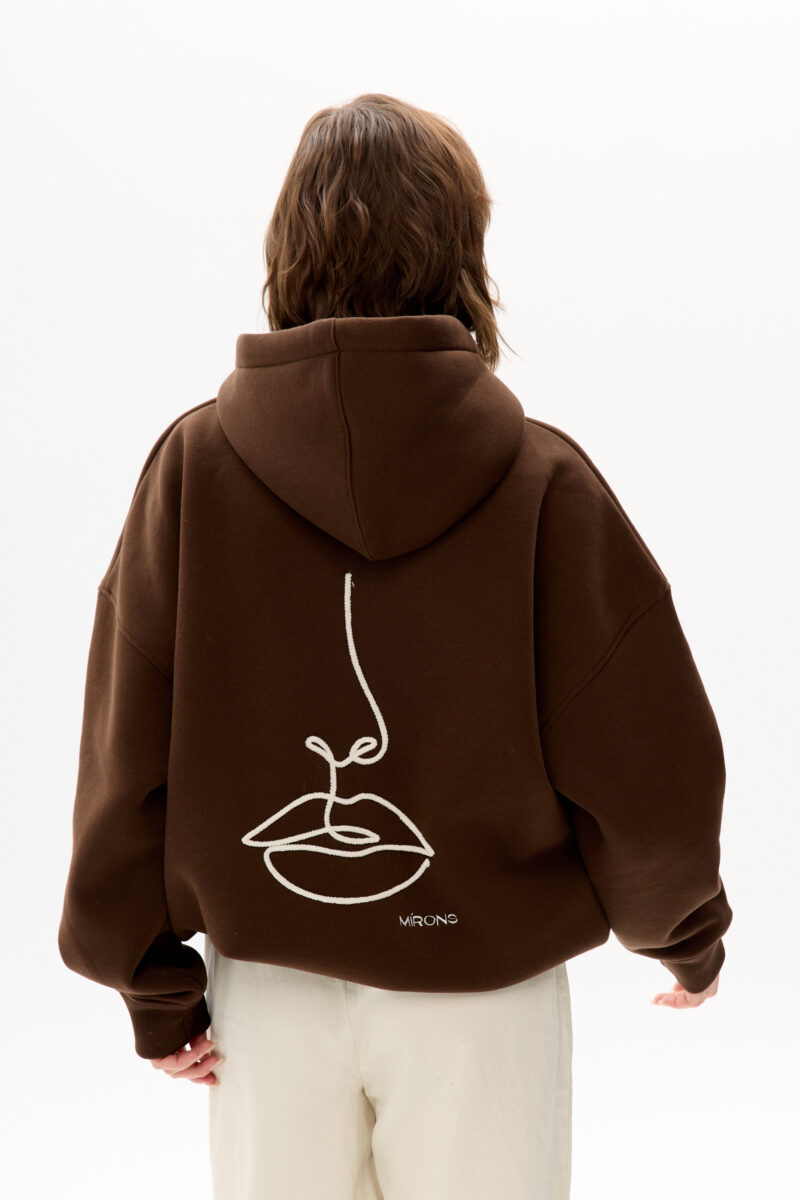 Hoodie Crop Brown Line Kiss