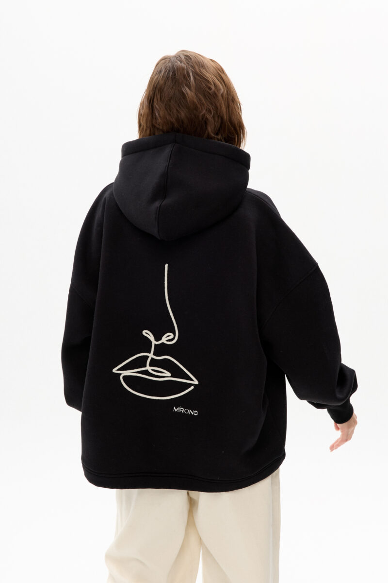 Hoodie Crop Black Line Kiss